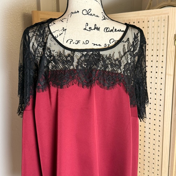 Torrid Burgundy Lace Yoke Blouse Size 2 plus romantic sheer black lace - Picture 3 of 9